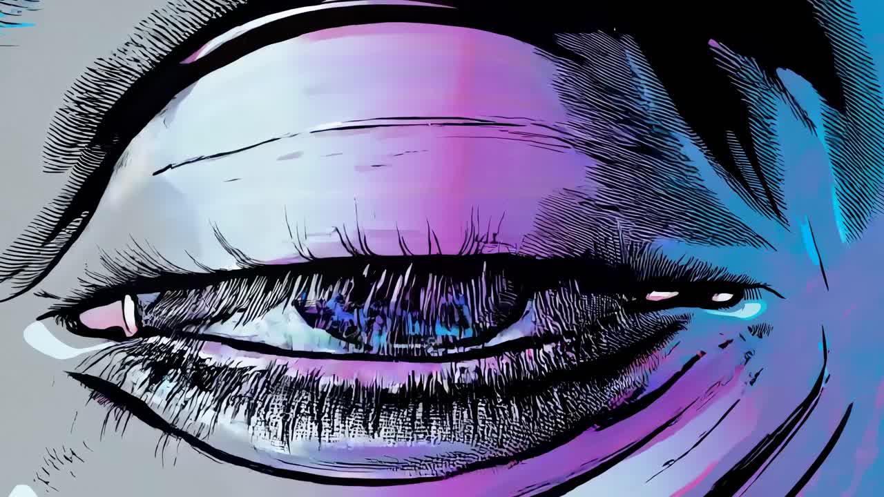 Close-up of a vibrant, stylized eye in a comic book style, viewed from a frontal angle
