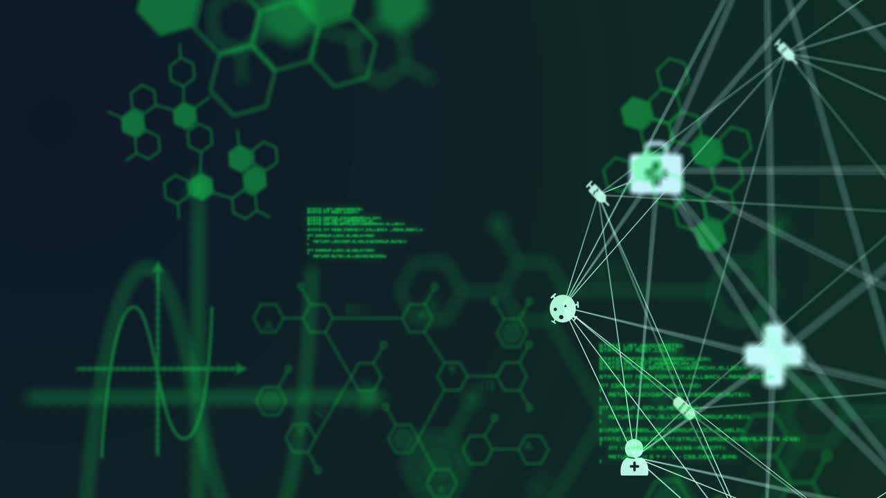 animación de la información y el procesamiento de datos con una red de iconos conectados en negro