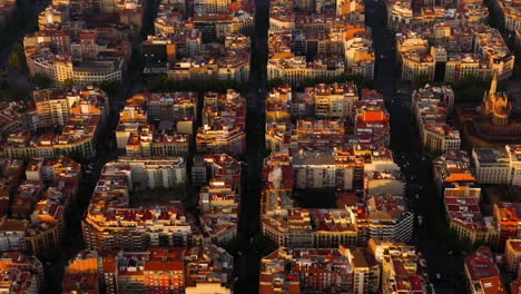 aerial view of the whole city of barcelona at sunrise, spain