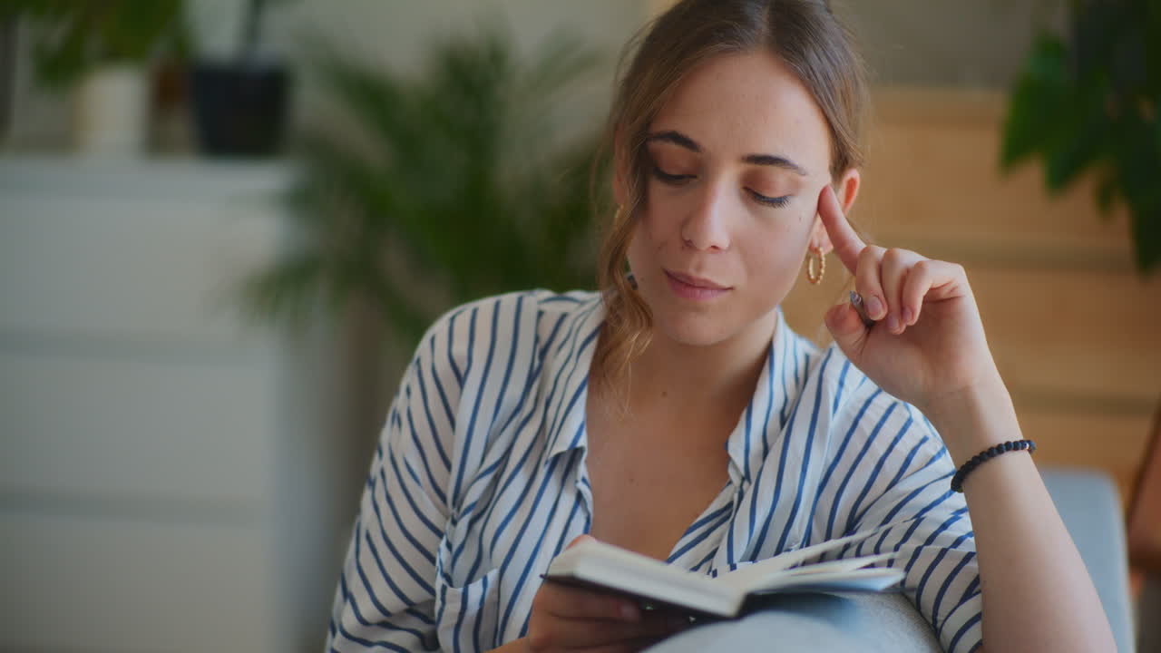 Positive Woman Taking Notes Daydreaming