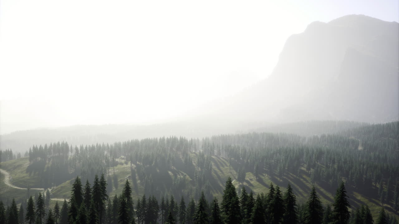 Majestic mountain landscape enveloped in mist during the early morning hours