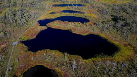 slow motion drone cinematic flight over beautiful blue lakes in natural area