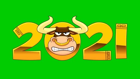 2021 year of the ox with bull face cartoon character