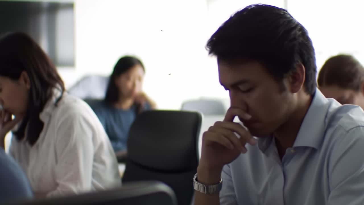 Group of Professionals Engaged in Deep Concentration During a Collaborative Learning or Training Session in a Modern Office Environment