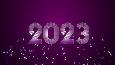 2023 años con confeti de colores de mosca en degradado púrpura