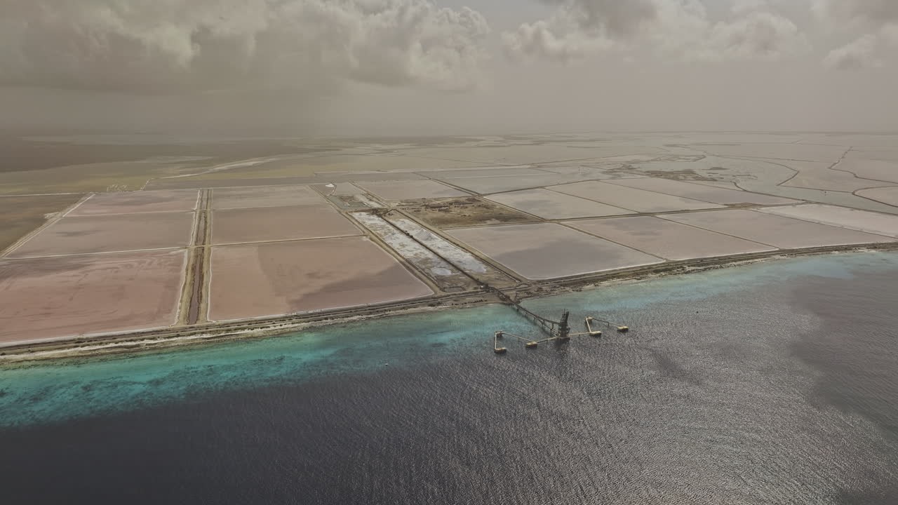 Aerial view of salt ponds and sea