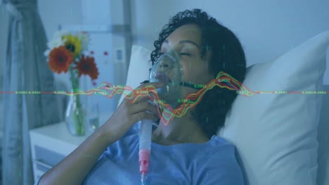 Animation-of-data-processing-over-african-american-women-using-oxygen-mask