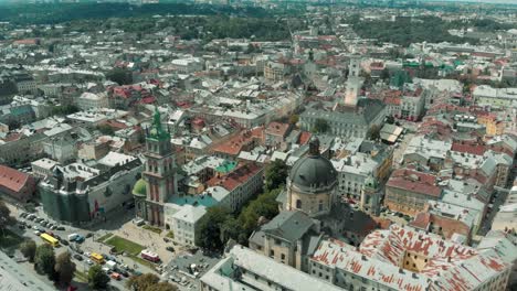 AERIAL:-Cinematic-view-of-Lviv,-Ukraine-from-above