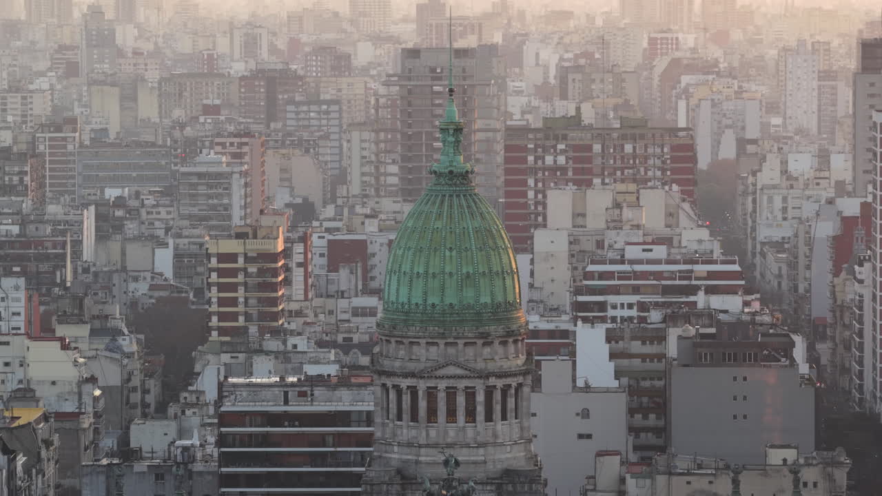 Aerial close up of National Congress dome in Buenos Aires, Argentina