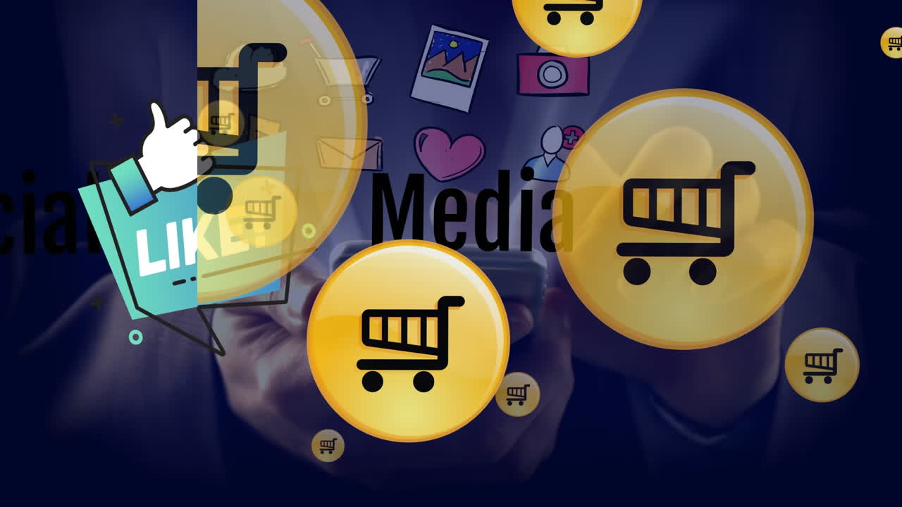 스마트 폰을 사용하여 소셜 미디어 아이콘과 텍스트를 손으로 애니메이션