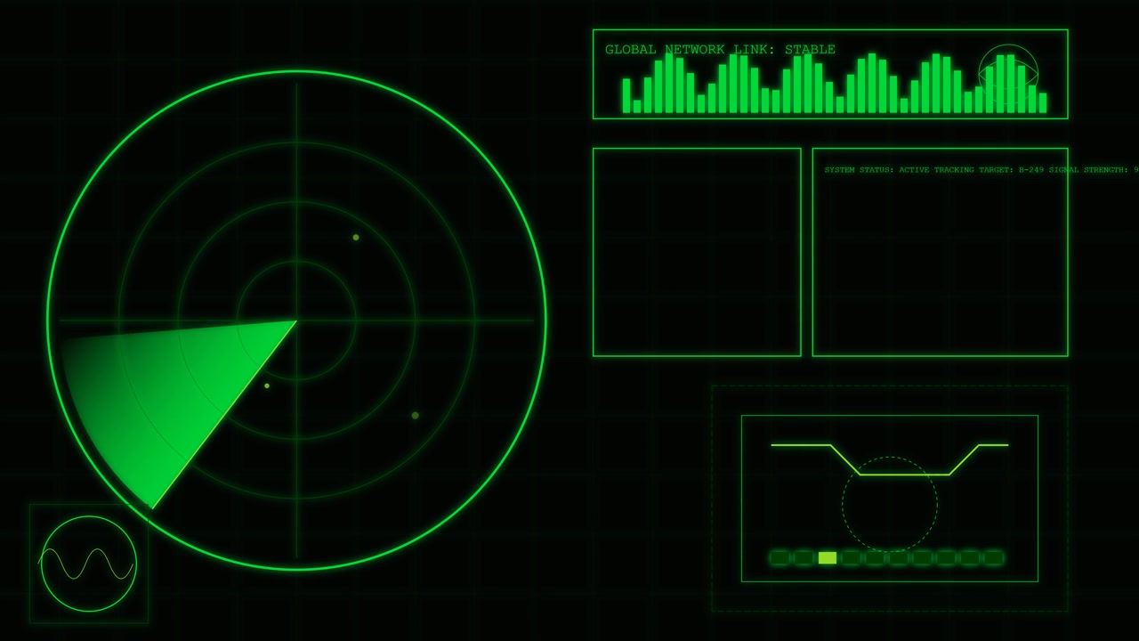 Interfaccia schermo radar digitale con movimento di scansione