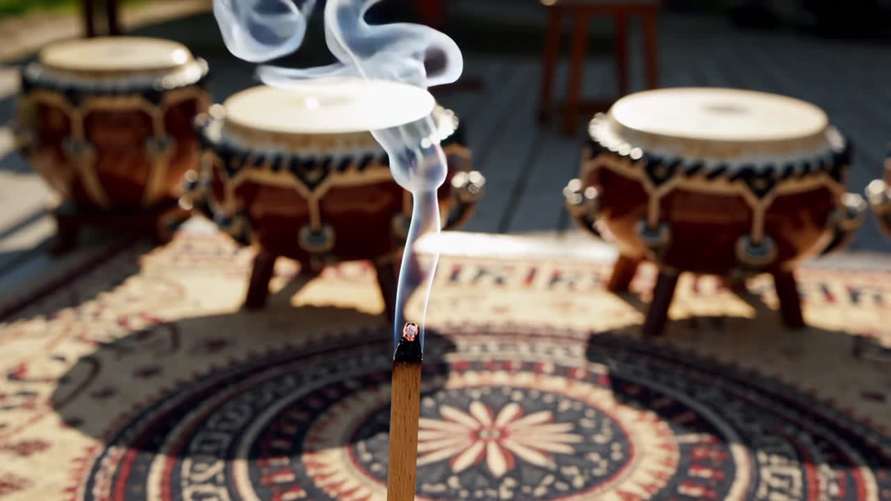 Incense Burning Before Traditional Drums