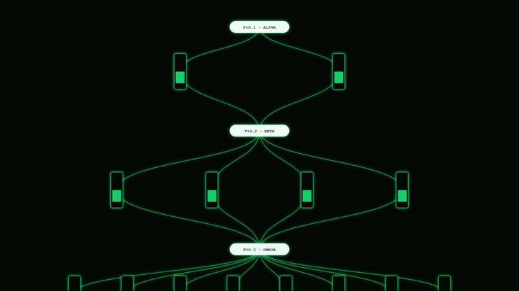 Digital Network Hierarchy Diagram Animation with Green Nodes