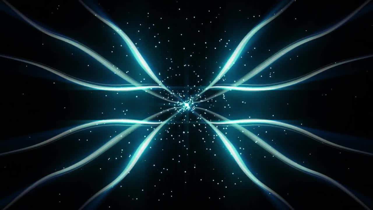 Animation of glowing light trails moving over black background