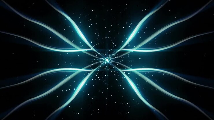 Animation of glowing light trails moving over black background