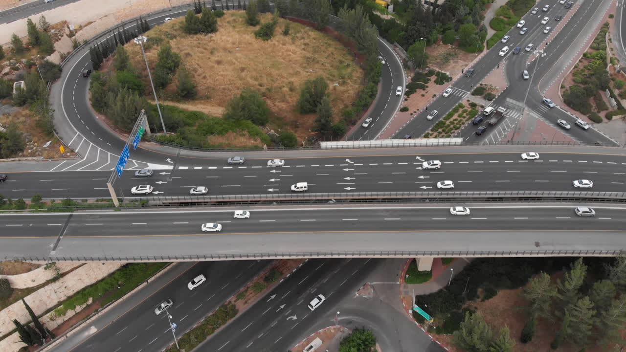 Traffic and bridge in Jerusalem aerial