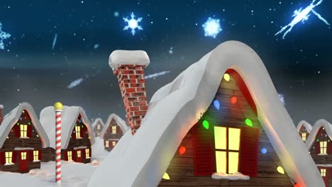 Animation-of-snow-falling-over-houses-with-fairy-lights