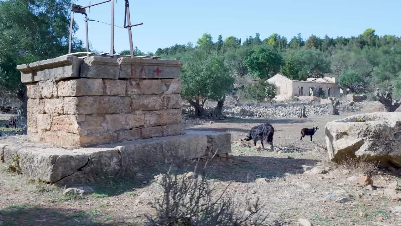 Casa di fattoria abbandonata in un paesaggio rurale