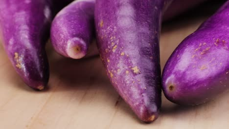 close-up of purple eggplants