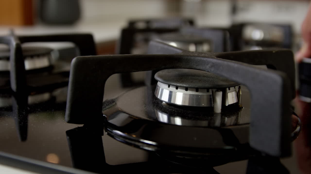 가스 스토브에 초점을 맞추십시오.