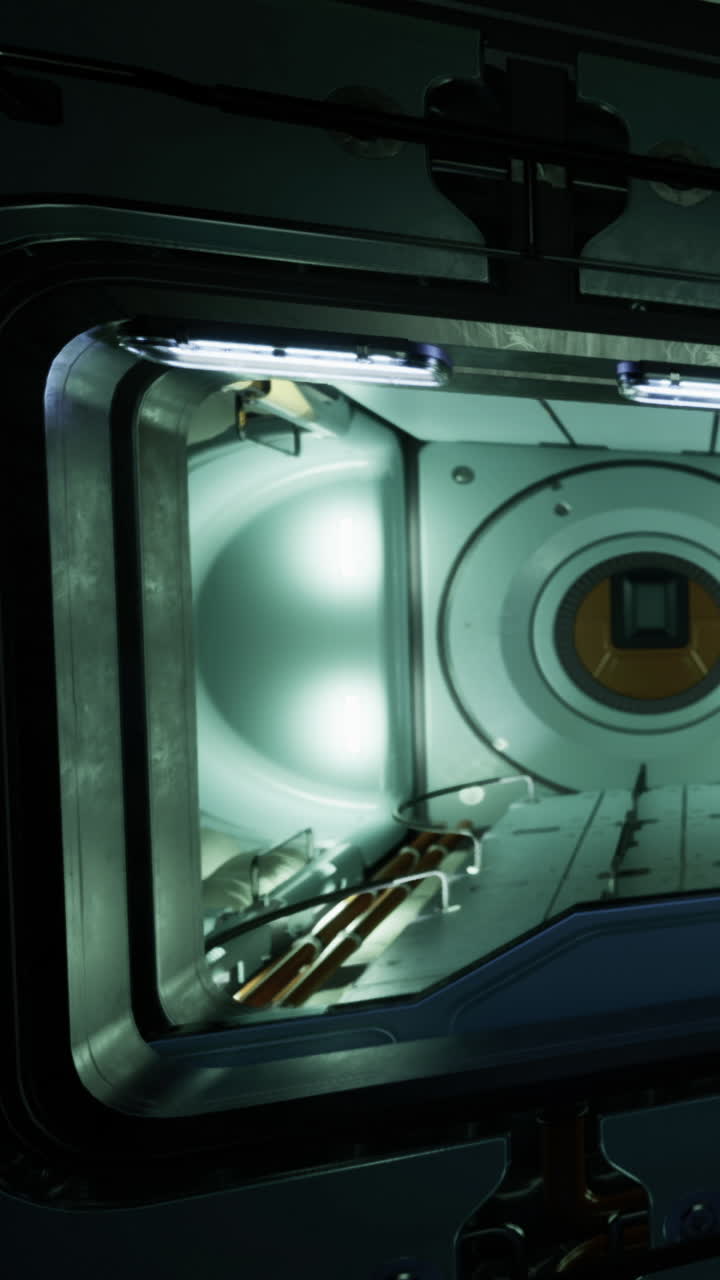 Dør til et rummodul viser indvendige lys nær strukturen