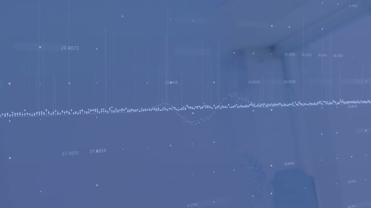 사무실에서 팀을 구성하는 다양한 동료들에 대한 금융 데이터 처리의 애니메이션