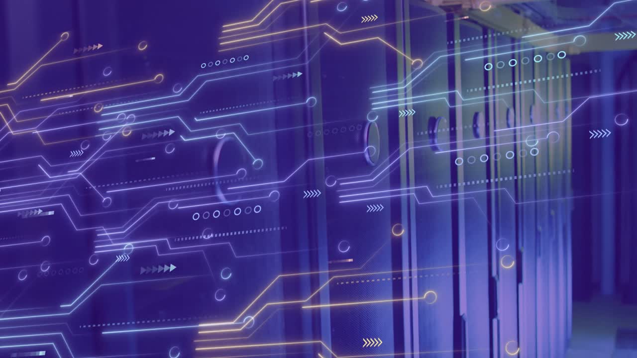 animación de un circuito integrado sobre un fondo violeta