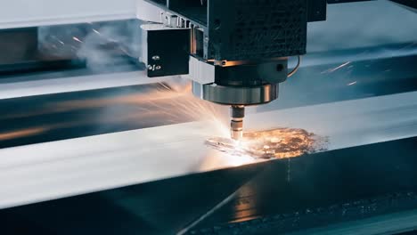 primer plano de una máquina de corte por láser en funcionamiento