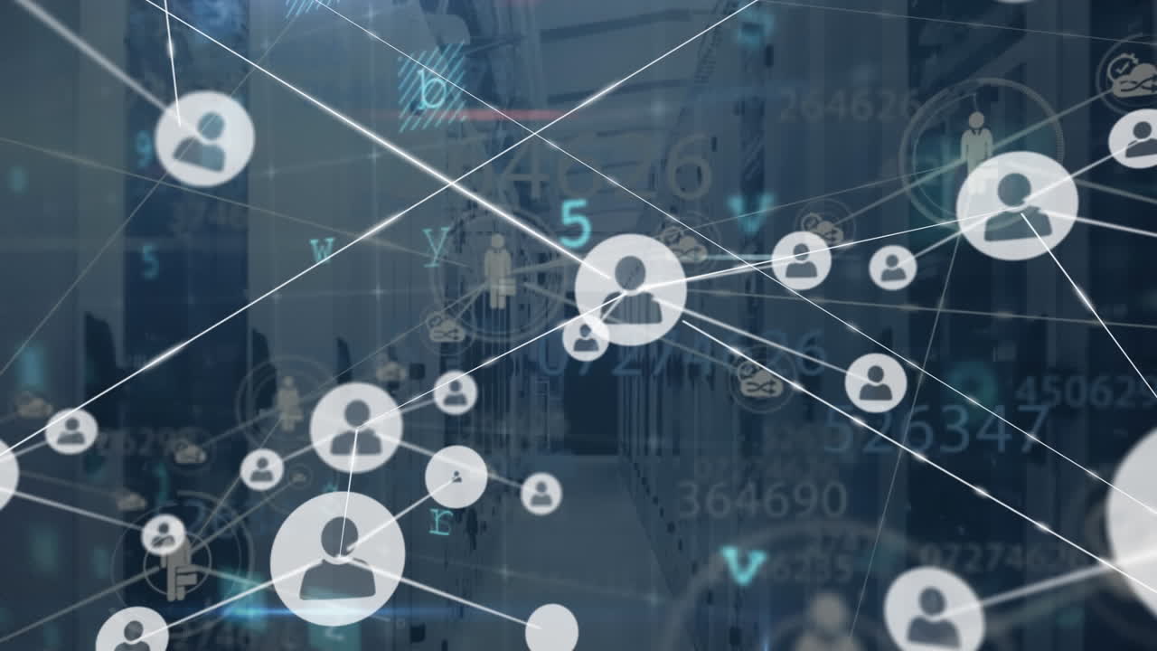 컴퓨터 서버를 통해 아이콘으로 연결 네트워크의 애니메이션