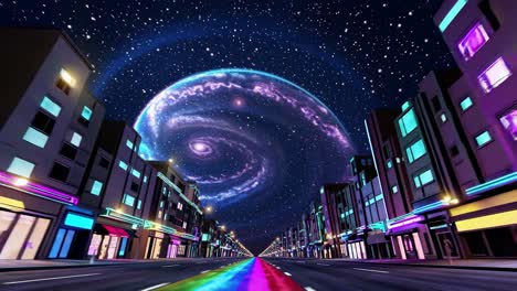 neon city under a galaxy