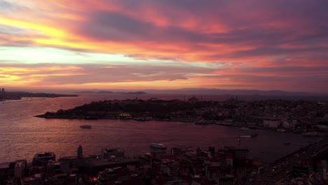 aerial view of istanbul golden horn at sunrise. turkey