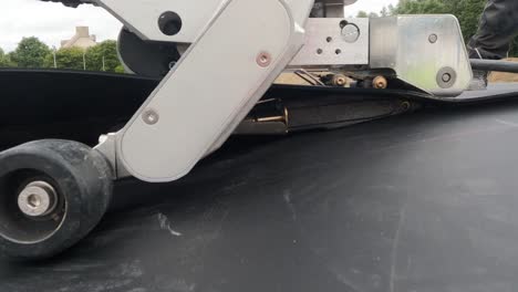 plastic hdpe geomembrane wedge welding , fusion welding side view close up