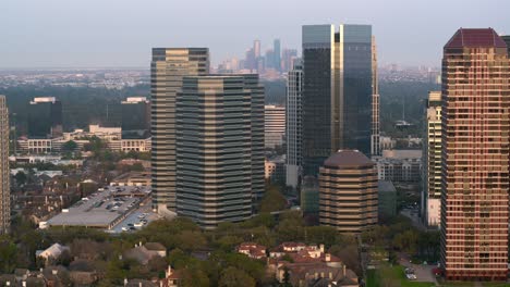 High-angle-aerial-of-buildings-and-surrounding-area-in-Uptown-Southwest-Houston