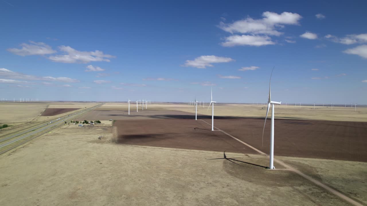 Aerial view on wind turbines in Texas