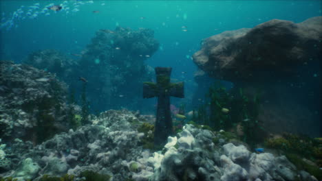 underwater cross on coral reef