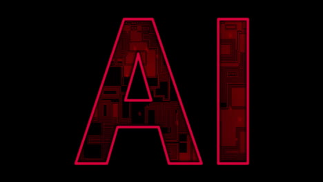 animation of ai text and digital data processing over black background