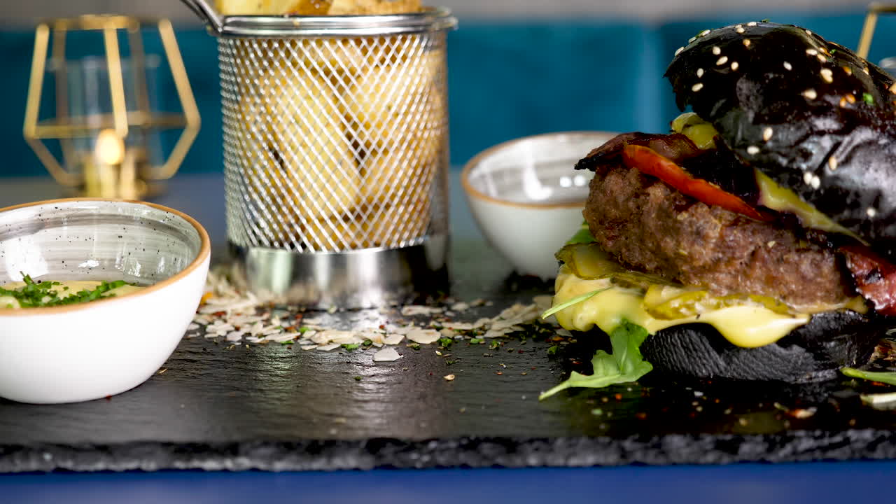 Black Burger with Fries