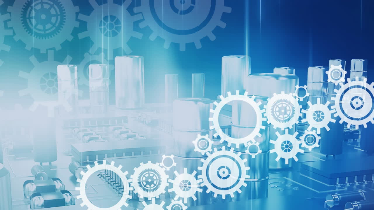 compuesto digital de una placa de circuitos y engranajes industriales