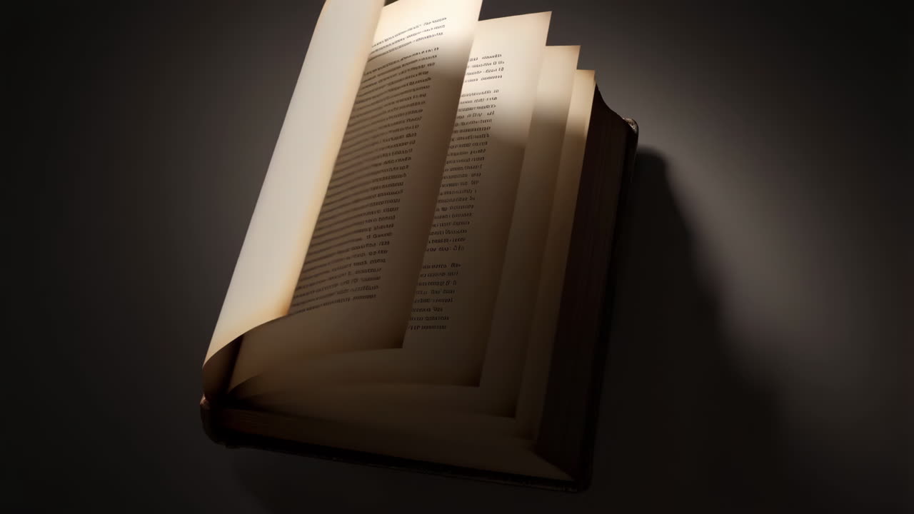 Old Book with Turning Pages, Showing Blank and Faintly Written Content