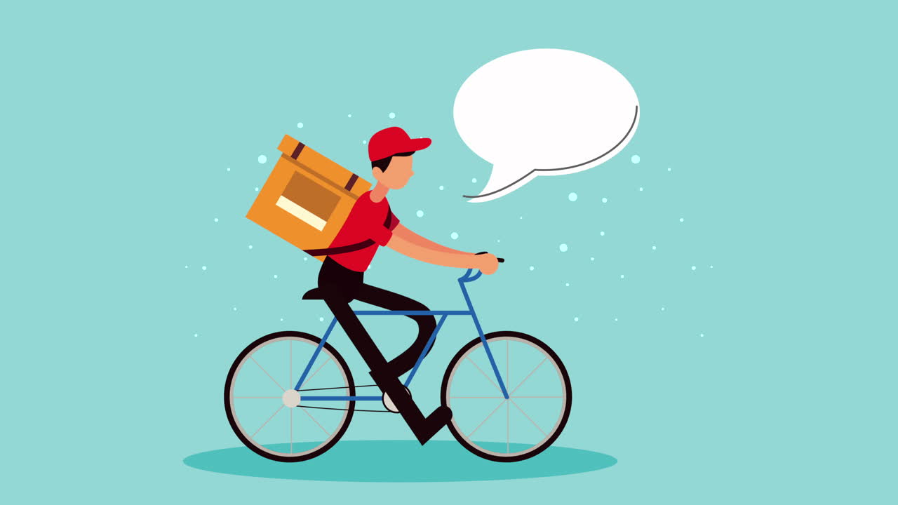 corriere in animazione del servizio di consegna in bicicletta