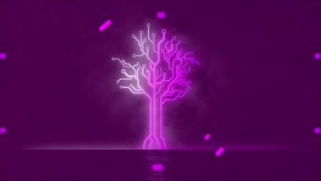 animación de la técnica de glitch, círculos, hexágonos, árbol de patrón de placa de circuito en un fondo abstracto.