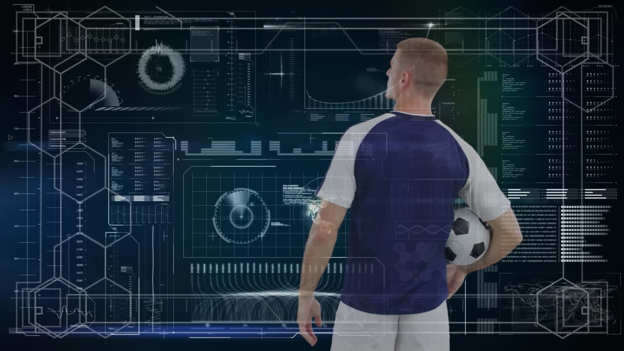 백인 남성 축구 선수에 대한 데이터 처리 애니메이션