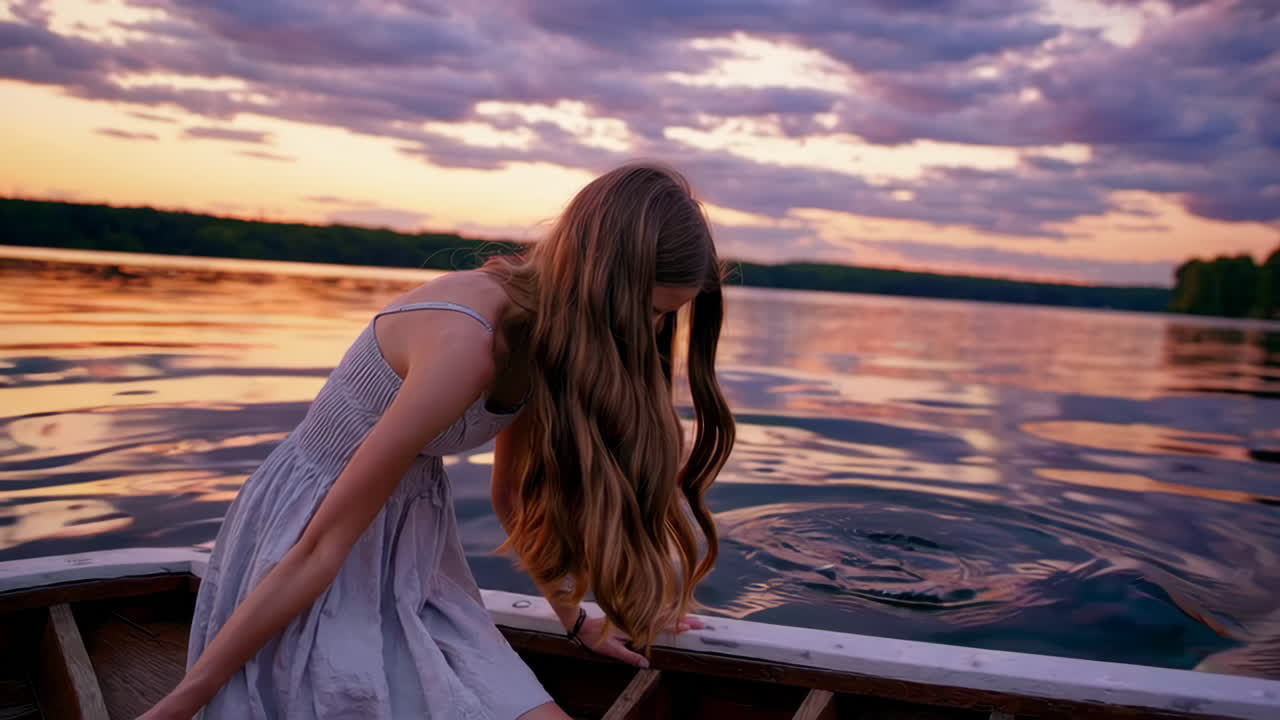 Girl enjoying a sunset on a lake