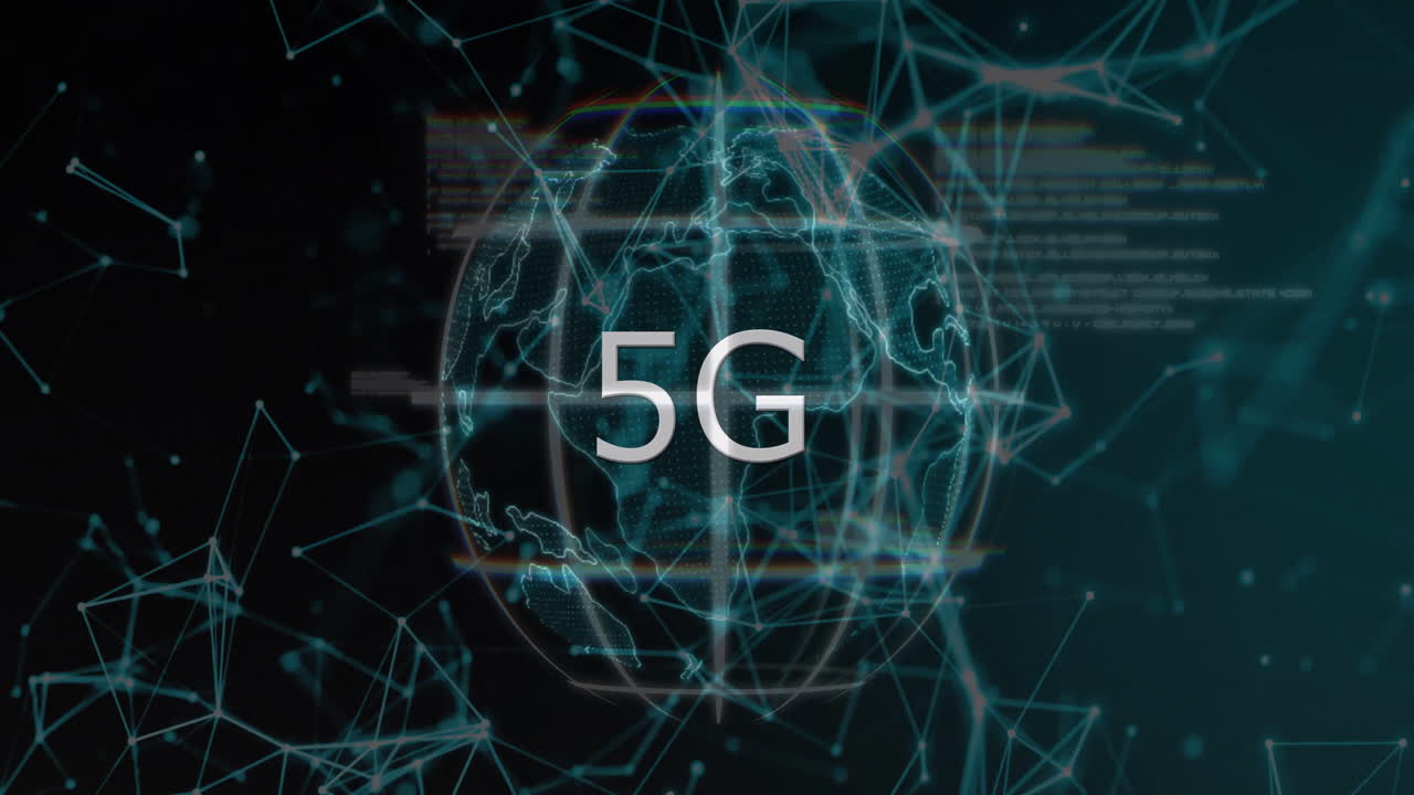5G animation showing digital globe with network connections and data streams