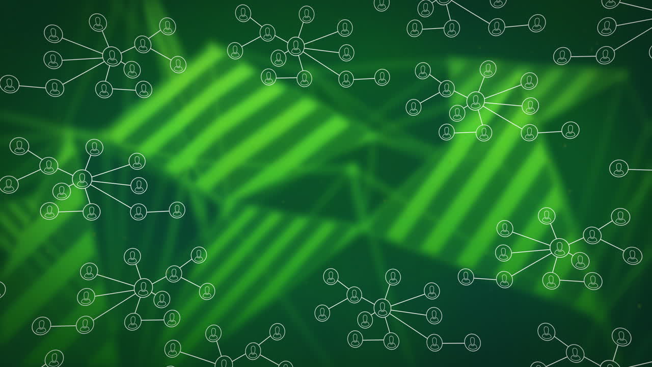 animación de la red de conexiones sobre formas sobre fondo verde