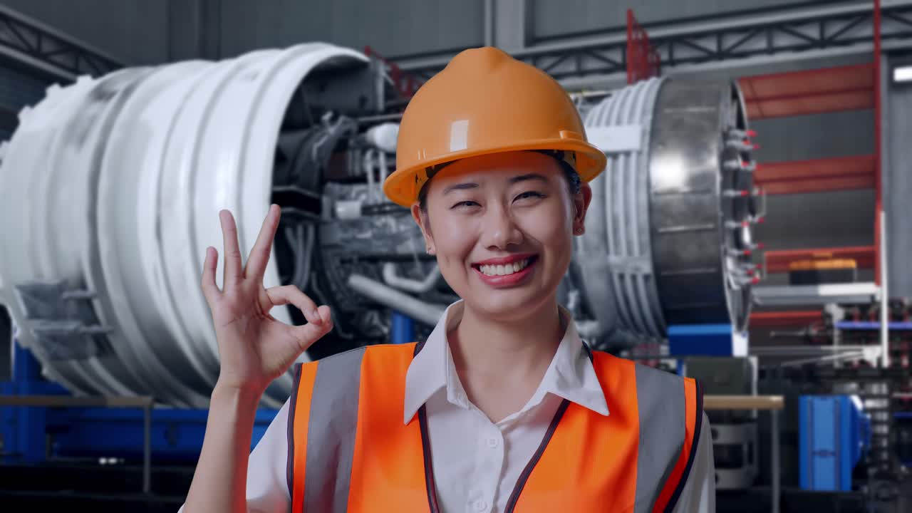 Female Engineer Showing Ok Gesture in a Factory