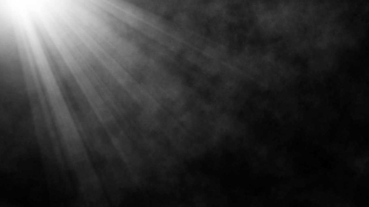 Dramatic divine light rays with billowing smoke on black background, atmospheric cinematic overlay