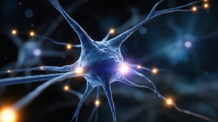 A Close-Up View of Neurons Displaying Active Synapses and Biological Communication in a Digital Representation of the Nervous System