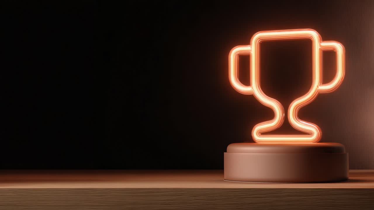 Illuminated Trophy Displayed in Minimalist Style, Emphasizing Achievement and Success in a Contemporary Setting with a Soft-lit Background