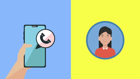 mujer y teléfono inteligente con marketing en redes sociales